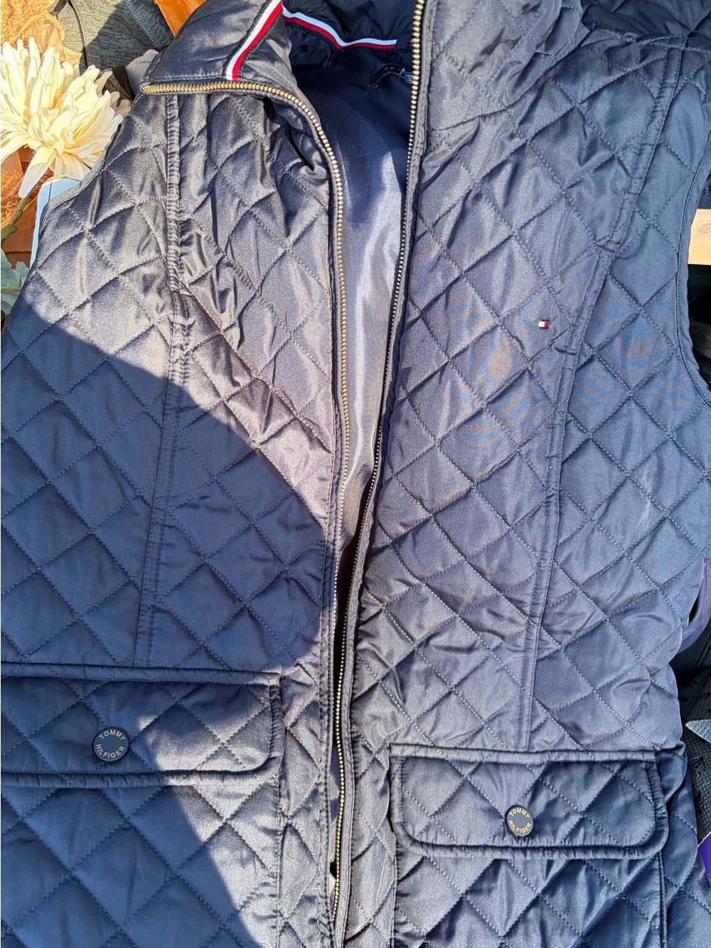 Tommy Hilfiger Navy Quilted Vest with Flag Logo